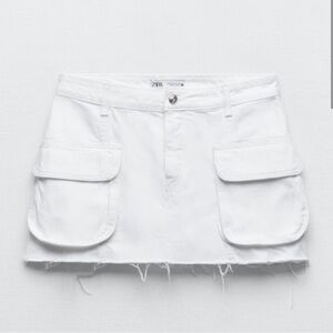 Zara White Denim Cargo Mini Skirt XS S